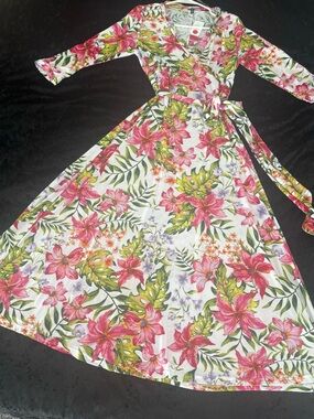 Wilson White Floral Maxi Dress with Pink & Green Accents